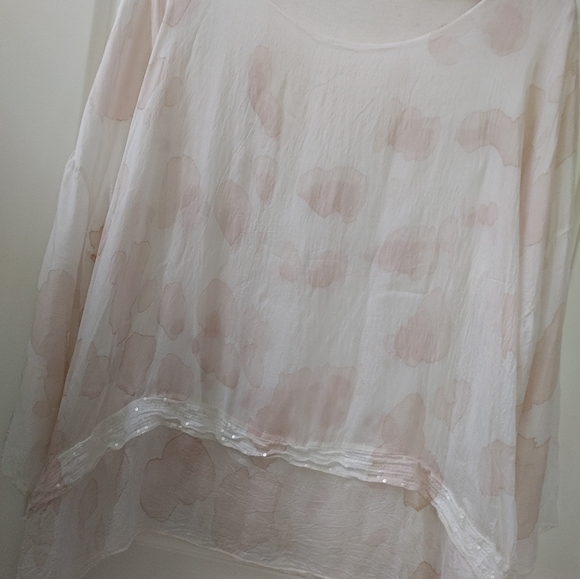 Via Veneto 🤍Made in Italy🤍 Silk Blend Flowy Boho Top ~ Size L - Picture 2 of 14